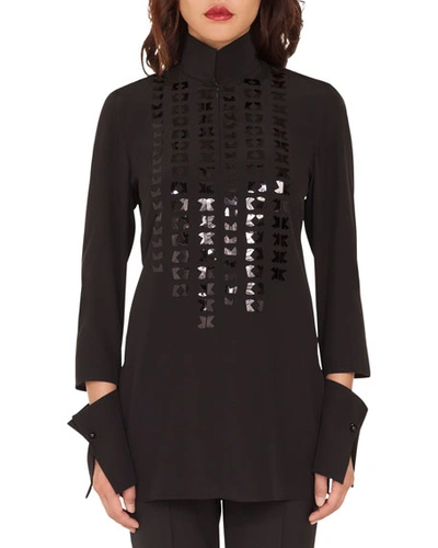 Akris Magic Form Embroidered Tunic Blouse In Black
