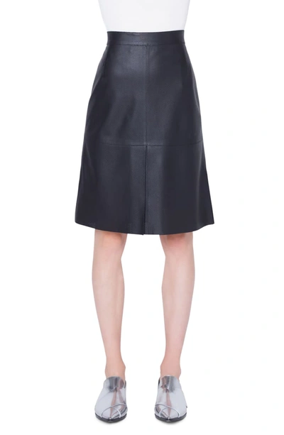 Akris Punto Knee-length Perforated Leather Skirt In Nero