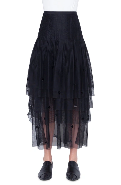 Akris Punto Tiered Sequined-tulle Maxi Skirt In Nero