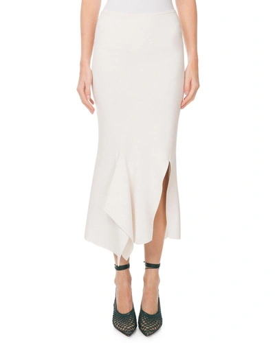 Roland Mouret Lucca Slit-side Draped Jersey Midi Skirt In White