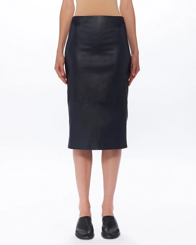 The Row Jaston Lambskin-leather Midi Skirt In Navy