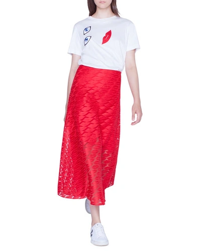 Akris Long Lips Embroidery Skirt In Red