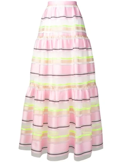 Delpozo Striped-organza Tiered Maxi Skirt In Pink