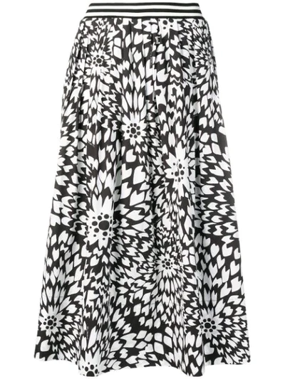 Missoni Dahlia-print A-line Midi Skirt W/ Striped Waistband In Black