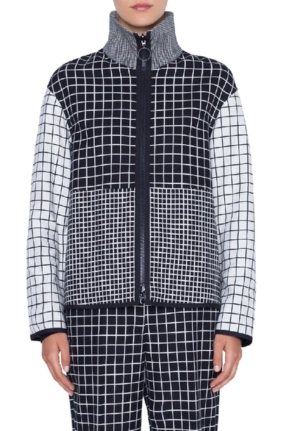 Akris Punto Mixed-grid Stand-collar Zip-front Jacket In Nero-crema