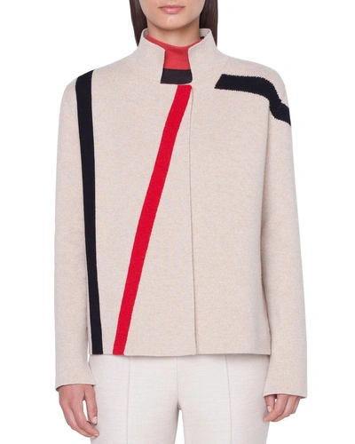 Akris Cashmere Asymmetric Line-intarsia Sweater In Medium Beige