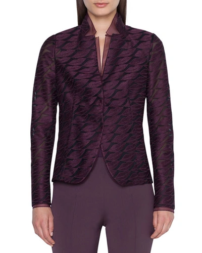 Akris Aiana Lip-embroidered Semisheer Blazer In Dark Purple