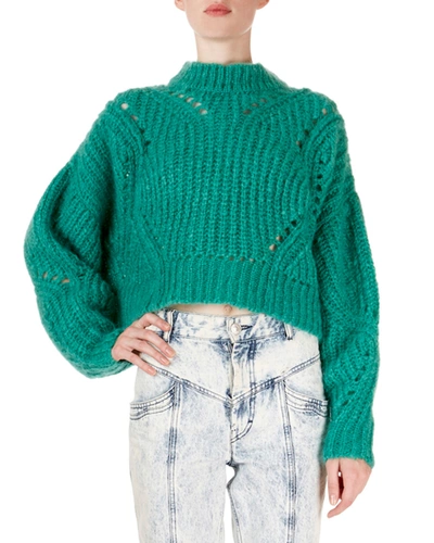 Isabel Marant Irren Mock-neck Cropped Chunky-knit Sweater In Green