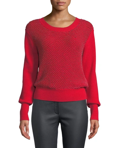 Escada Crewneck Sequin Ribbed Wool-cashmere Pullover Sweater In Red
