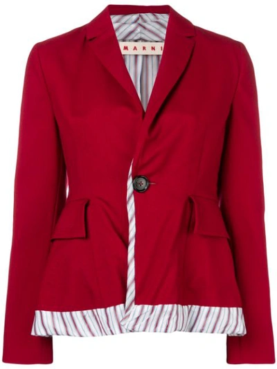 Marni One-button Wool Jacket W/ Striped Trim In Red