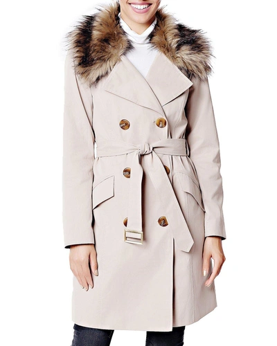 Fabulous Furs Essential Faux Fur-collar Trench Coat In Brown