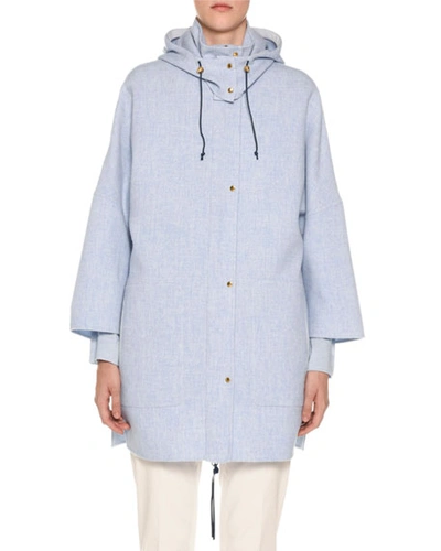 Agnona Wool-cashmere Caped Parka Jacket In Blue