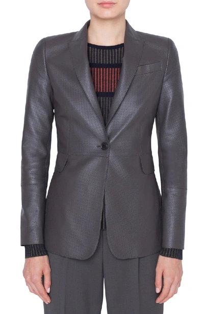 Akris Punto Perforated Leather Blazer Jacket In Oliva