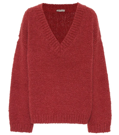 Bottega Veneta Deep-v Knit Wool/alpaca Sweater In Red