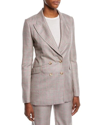 Gabriela Hearst Angel Double-breasted Cashmere Plaid Suiting Blazer In Pink/gray