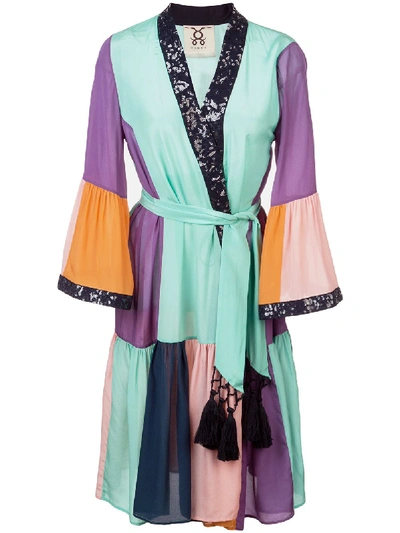 Figue Nisha Sequin-embellished Color-block Silk Crepe De Chine Kimono In Turquoise