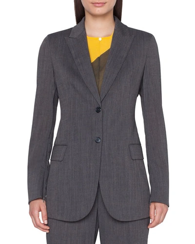Akris Long 2-button Cool Wool Crepe Jacket In Dark Gray