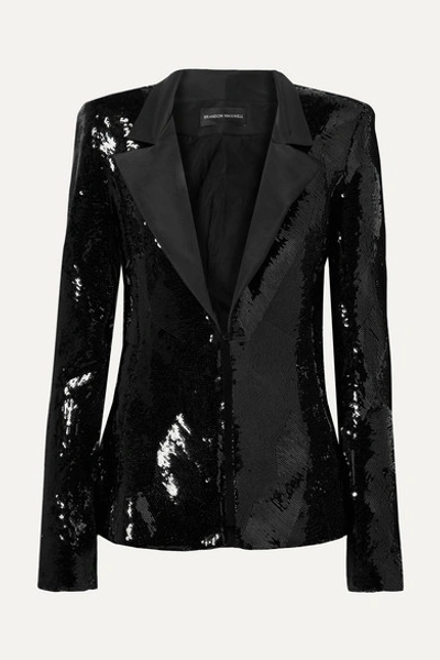 Brandon Maxwell Single-breasted Sequin Jacket W/ Faille Collar In Black