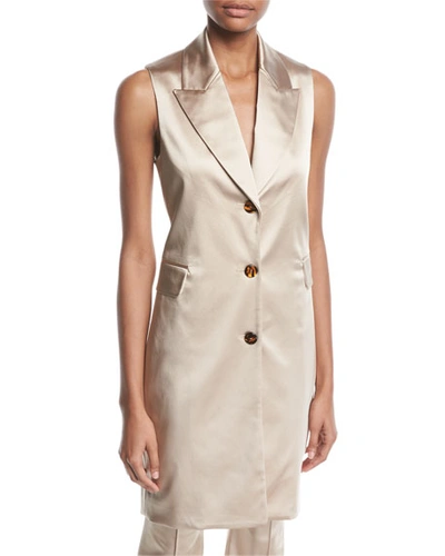 Rosetta Getty Peak-lapel 3-button Duchess Satin Long Vest In Sand