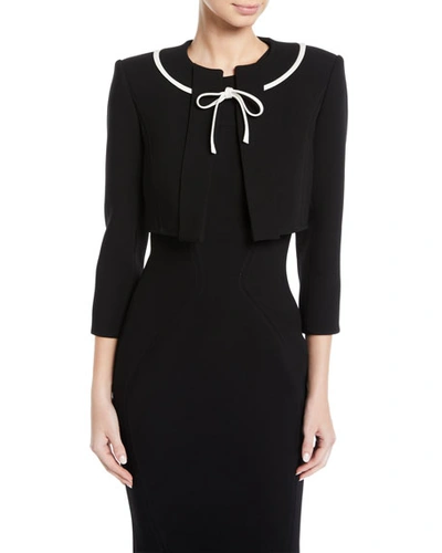 Zac Posen Cropped Jacket With Contrast Ribbon Ties In Black/white
