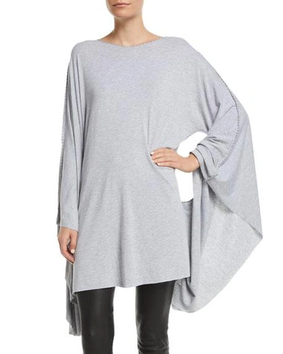 Made On Grand Fleur-de-lis Boat-neck Batwing-arms Jersey Caftan In Gray