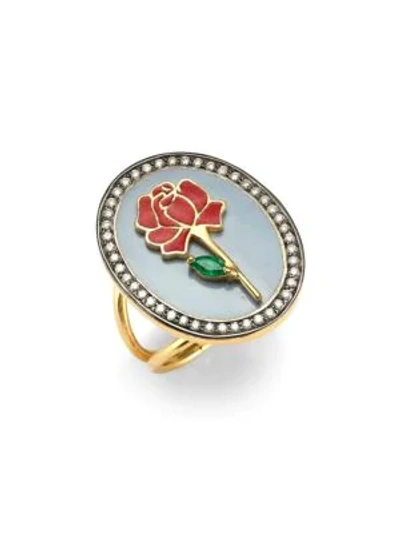 Holly Dyment Women's Red Rose 18k Gold, Emerald & Diamond Ring
