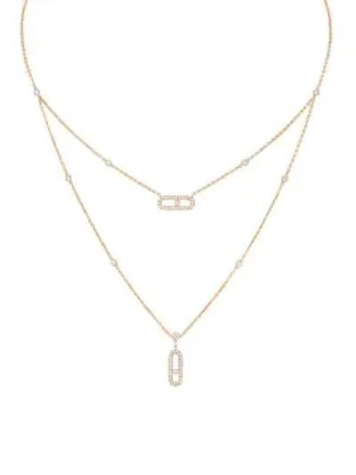 Messika Move Classic 18k Rose Gold & Diamond Pavé Two-row Pendant Necklace