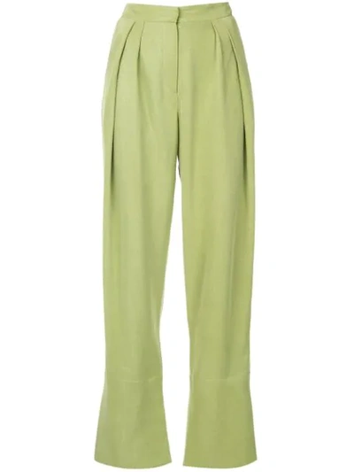 Christopher Esber Pleated Front Wide Leg Trousers In Green