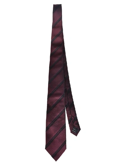 Tom Ford Diagonal Stripe Print Tie In Burgundy/black