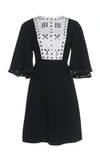 Andrew Gn Bell Sleeve Cady Dress In Black/white