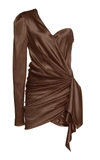 Alexandre Vauthier One-shoulder Satin Dress In Brown