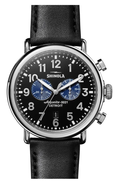 Shinola The Runwell Chrono Leather Strap Watch, 47mm In Black