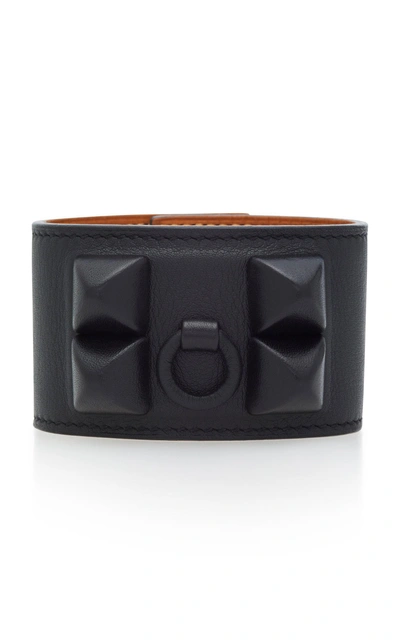 Pre-owned Hermes Black Evercalf Leather "shadow" Cdc Bracelet
