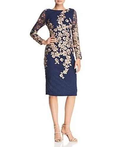 Avery G Embroidered Lace Dress In Navy/gold