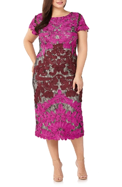 Js Collections Two Tone Soutache Embroidered Midi Dress In Magenta/ Caber