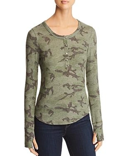 Red Haute Camo Print Henley Top In Army