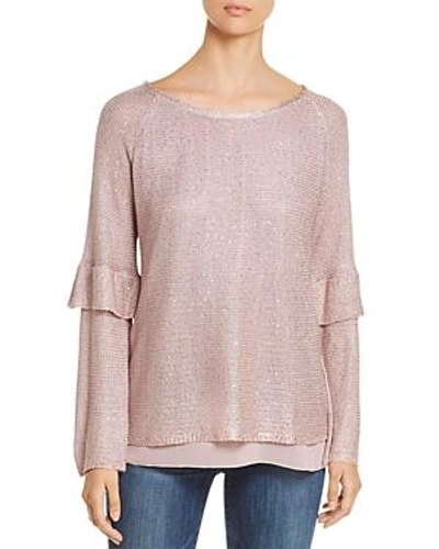 Sioni Sequined Tiered-sleeve Sweater In Rose Gold