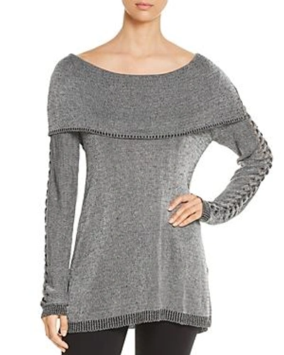 Heather B Lattice-sleeve Sweater In Gray