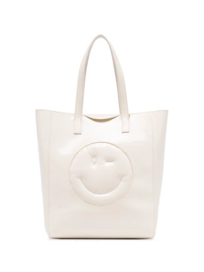 Anya Hindmarch Chalk Chubby Wink Patent Leather Tote Bag In White