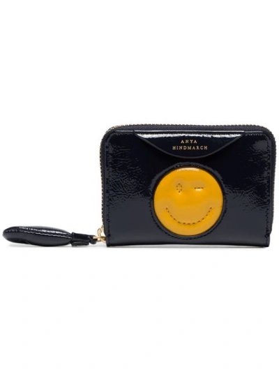 Anya Hindmarch Wink Face Leather Purse In Blue