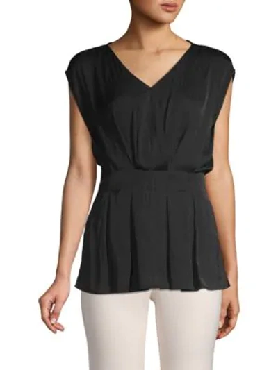 Vince Camuto Zen Bloom Pleated Top In Rich Black