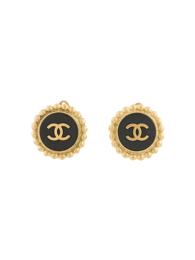 Pre-owned Chanel Vintage Cc Logos Button Earrings - Black
