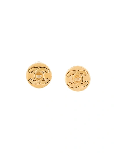 Pre-owned Chanel Vintage Cc Logos Button Earrings - Gold