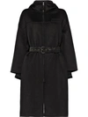 Prada Belted Hooded Coat In Black