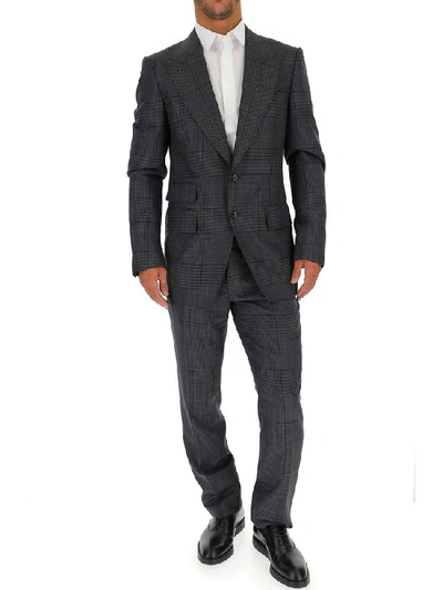 Tom Ford Check Print Blazer In Grey