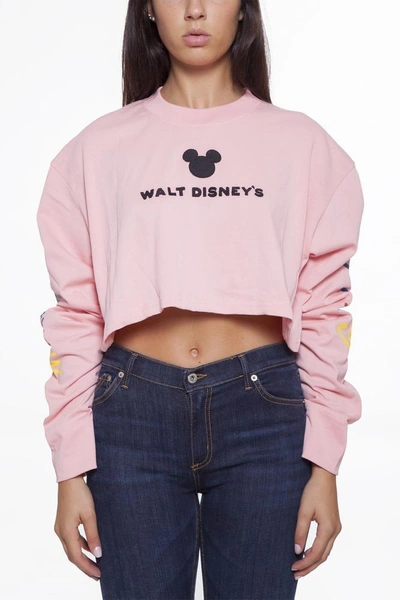 Gcds X Disney Walt Disney Mickey Mouse Cropped Sweatshirt In Pink | ModeSens