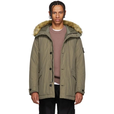 Stone Island Khaki Down Parka In V0058 Olive