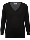 Prada Embroidered V-neck Wool Sweater In F0002 Nero