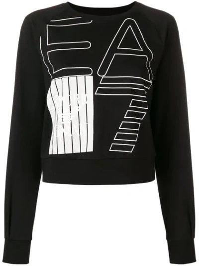 Ea7 Logo Print Cropped Sweater In Black