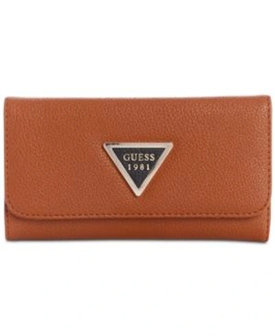 Guess Lauri Boxed Slim Clutch Wallet In Cognac Multi/gold